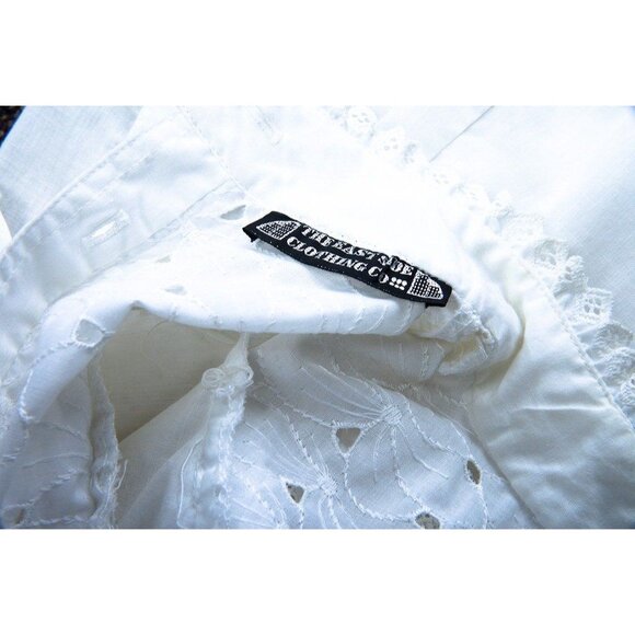 1980's The Eastside Clothing Company White Eyelet Floral Lace Blouse High Neck - Picture 4 of 6